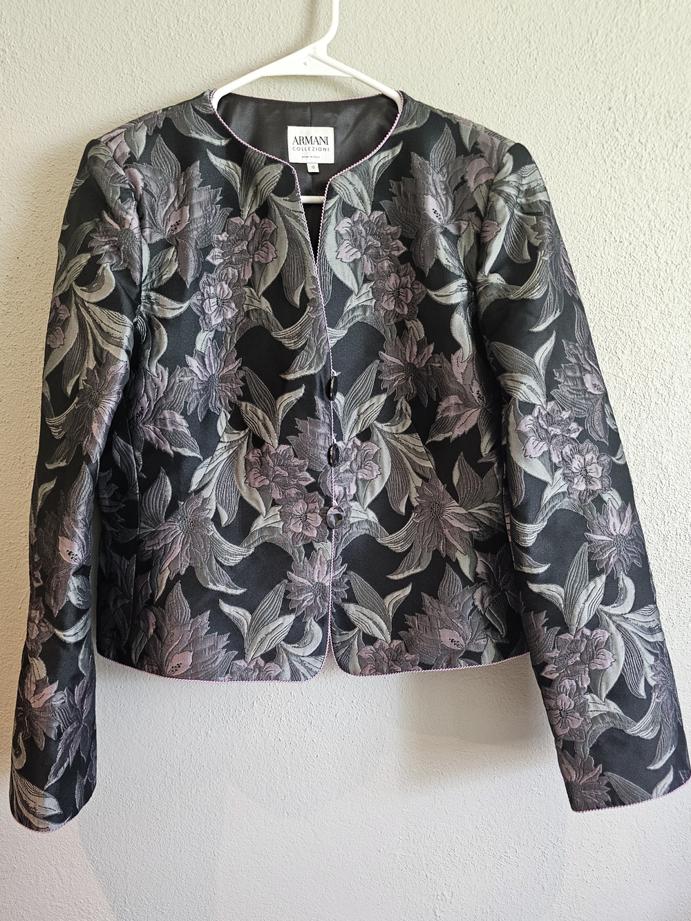 Armani Collezioni Women's 12 Black Floral Jacquard Jacket Made In Italy